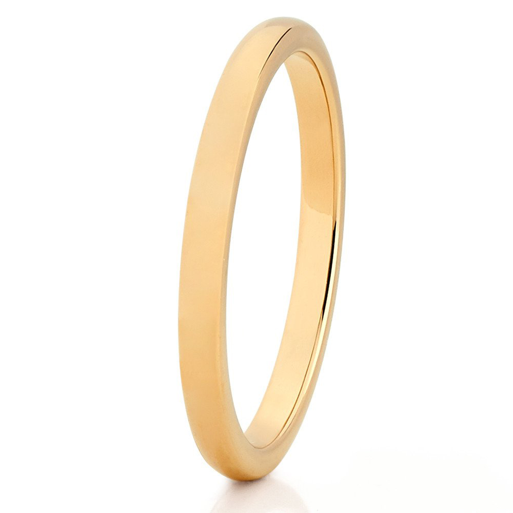 2mm Tungsten Ring 18K Yellow Gold Tungsten Wedding Band Tungsten Carbide Ring Women's Ladie's Classic Dome Shape Band 8